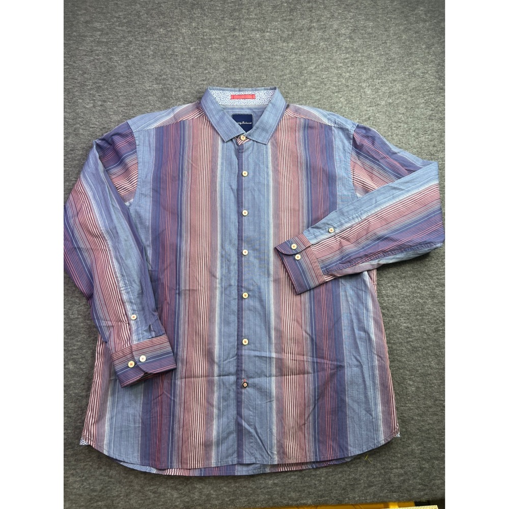 Tommy Bahama Mens XL Striped Button Down Shirt Blue Burgundy Cotton T310289 - Picture 2 of 13